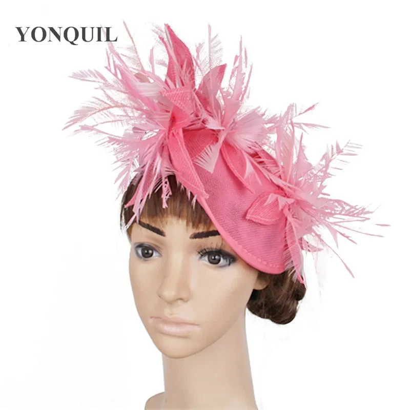 Red Wedding Fascinator Hats With Headbands Feather Special Hats Popular Hatinator Elegant Women Wedding Flower Headwear SYF152