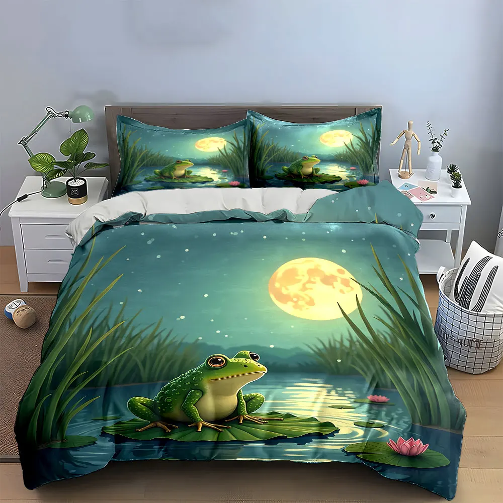 Frog Nature Art Decor Bedding Set with 1 Duvet Cover 2 Pillowcases Single Double King Queen, Gift