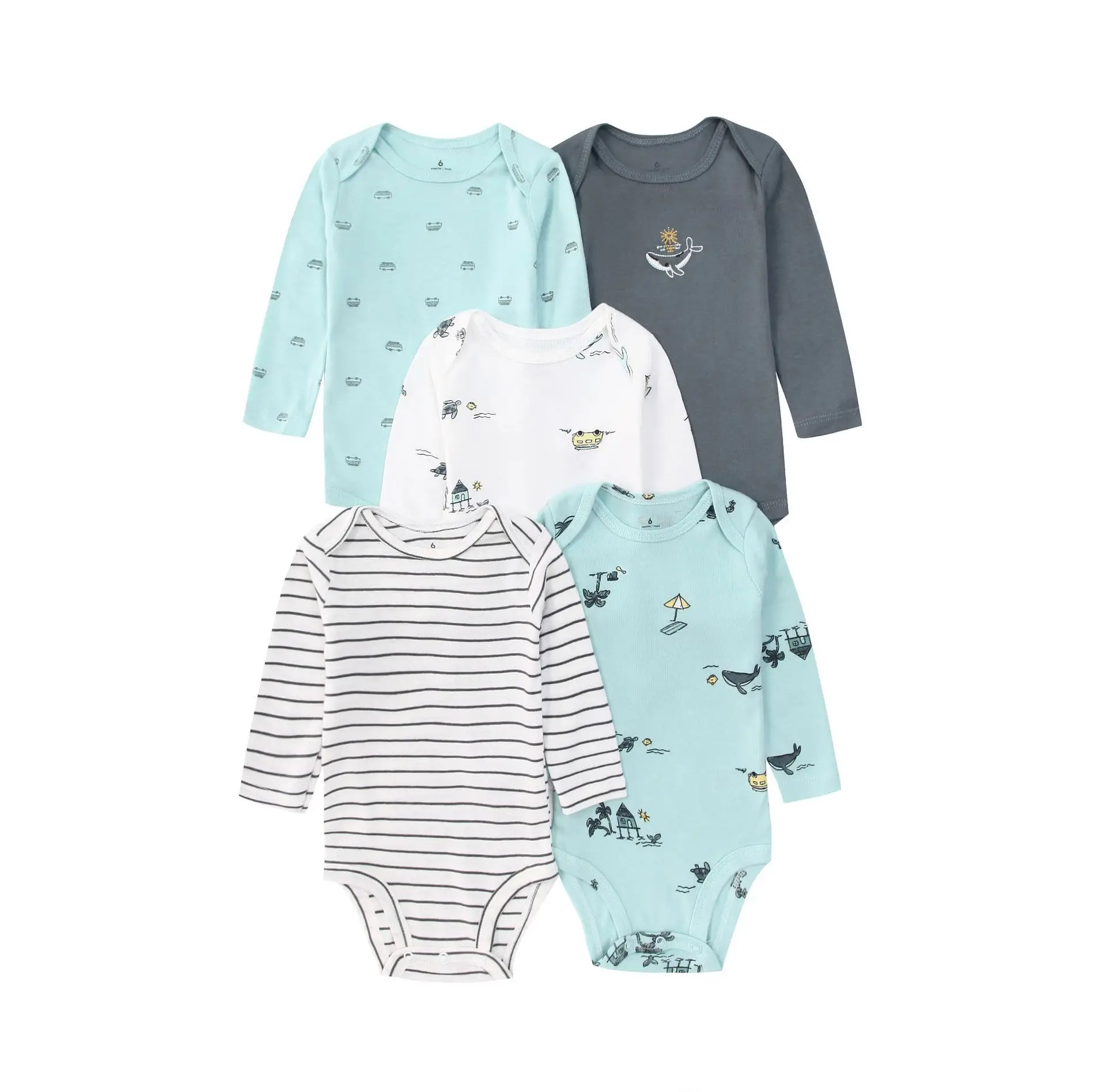 

5 шт./лот, боди для маленьких мальчиков и девочек, в полоску, с длинными рукавами, 100% хлопок, одежда для малышей 0-24 месяцев, комбинезон для новорожденных, одежда для малышей