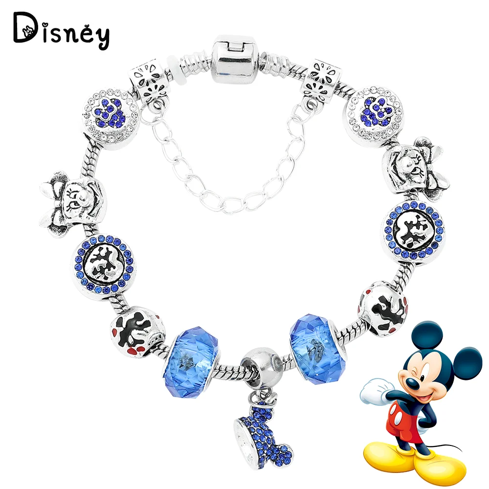 Disney Mickey Minnie Beads Pendant Bracelet Cute Cartoon Figure Mickey Minnie Bangle DIY Handmade Luxury Charm Accessories Gifts