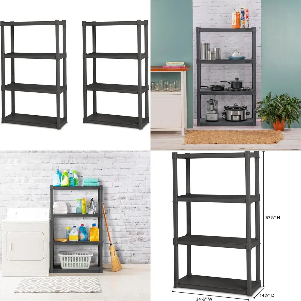 

Heavy-Duty 2-Tier 4-Shelf Storage Rack, Plastic Utility Organizer for Kitchen and Bathroom, Space-Saving Shelving Unit