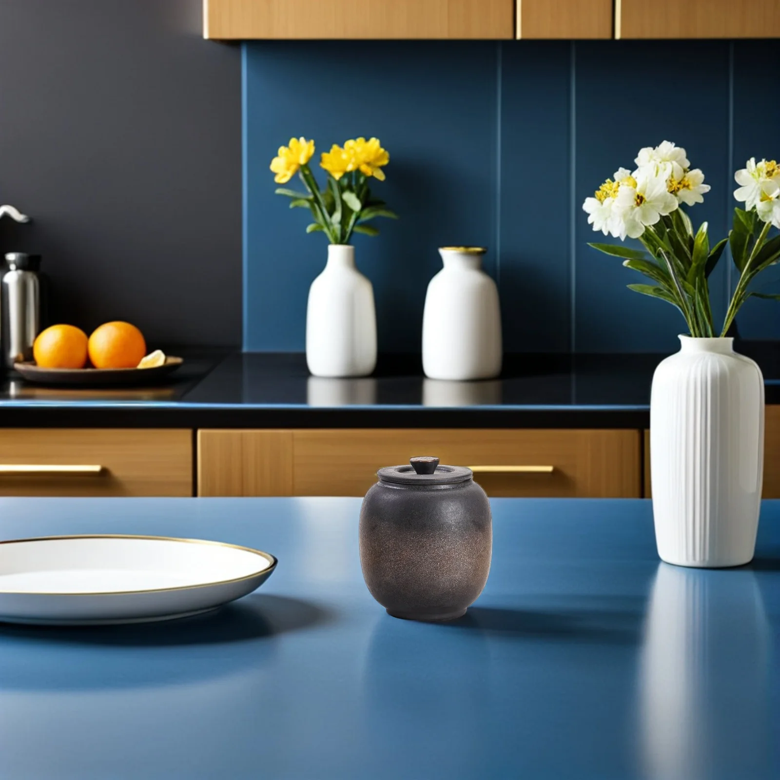 

Ceramic Tea Container Large Desktop Organizer Creative Ceramic Jar Multifunctional Tea Canister Sugar Bean Holder