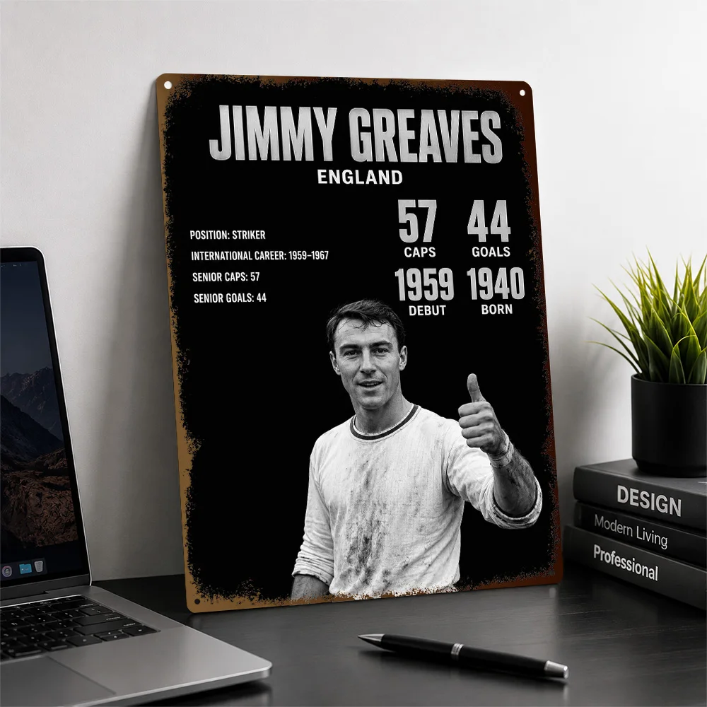 Jimmy Greaves Football Textured Poster Personalized Aluminum Metal Sign Club Legacy Style Wall Art Made For Athlete Collectors