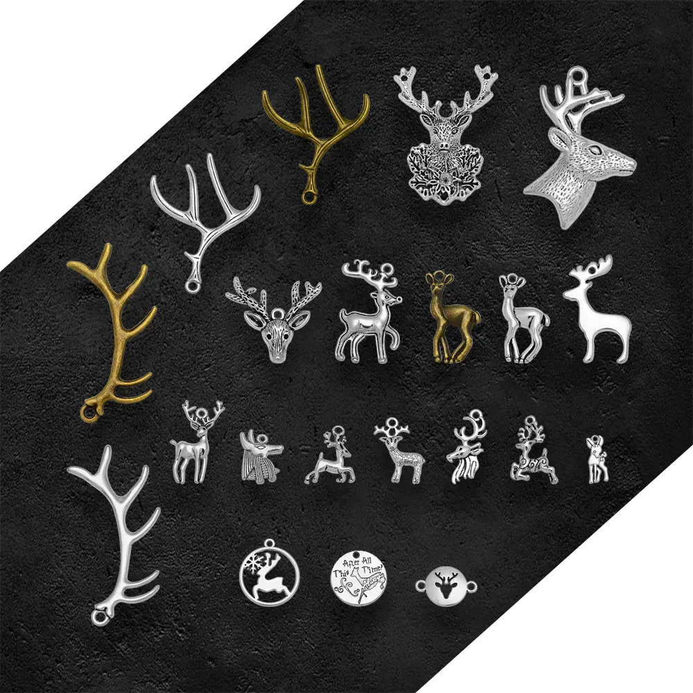 5-50pcs/lot Antique Christmas Deer Antlers Charms Xmas Elk Pendant For Diy Jewelry Making Supplies Wholesale Items Resale Bulk