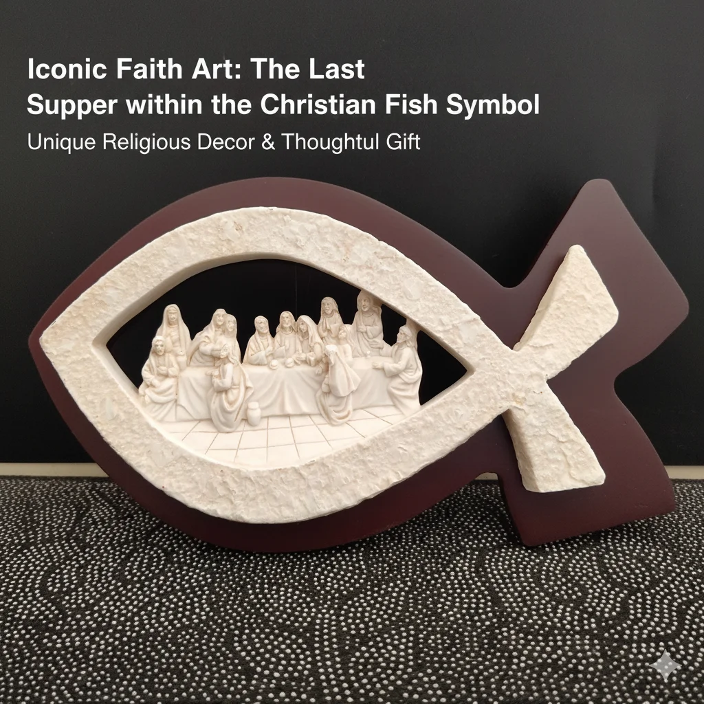Fish Shaped The Last Supper Ornament Exquisite Resin Figurine Christian Religious Decor Home Desktop Church Display Holiday Gift