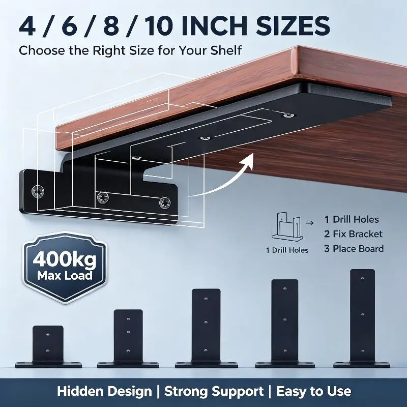 3mm Extra Thick Hidden Shelf Bracket Set Screw Included Wall Mount Support for Garage Storage Shelves Organization