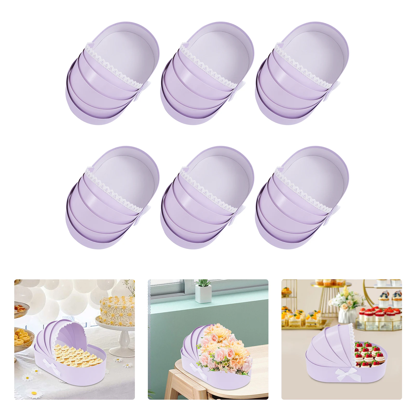 

Набор подарочных коробок с фиолетовой колыбели из 6 предметов — размер 36x21x8 см, картон ручной работы, кружево и декор с бантом, готовый к использованию для детского душа/свадьбы