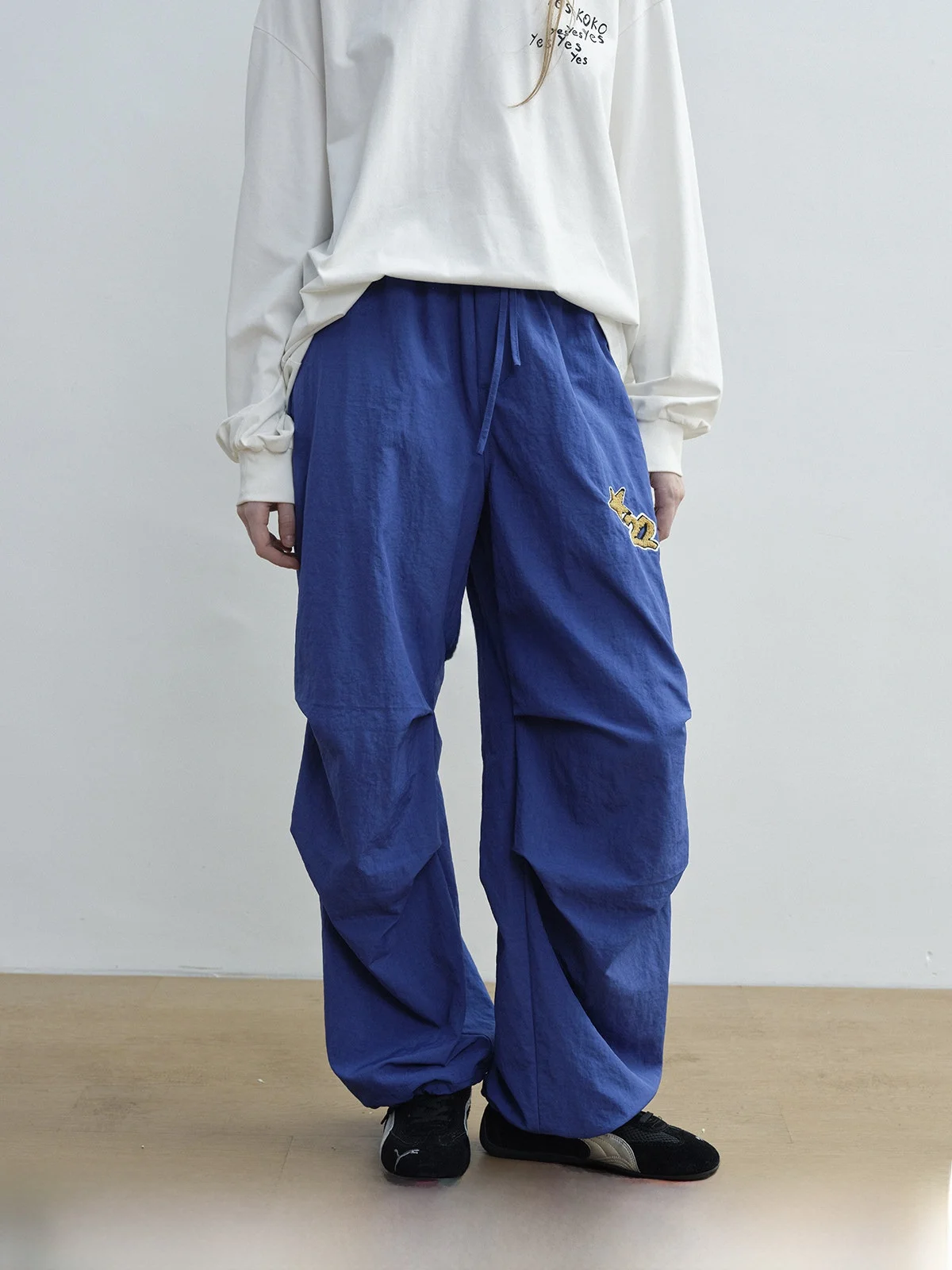 

Kokoasoko Casual Embroidered Loose Fit Straight Leg Pants Women's Spring Autumn New Sle Drapey Wide Leg Long Trousers