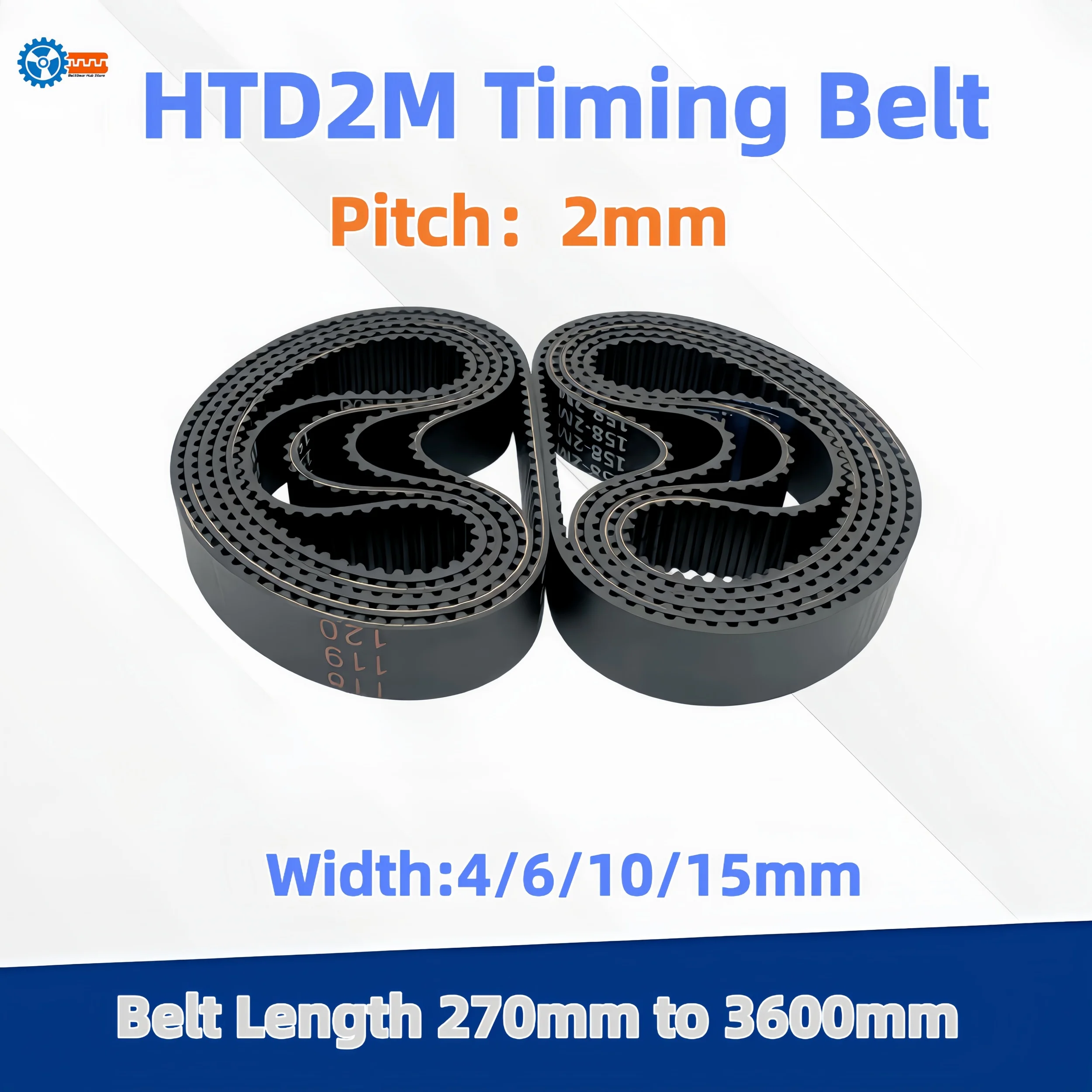 

HTD2M Belt Length 270mm to 3600mm HTD2M Timing Belt Width 4mm 6mm 10mm 15mm Belt 2M Rubber Belt 2GT GT2 Closed Loop Belt HTD2M