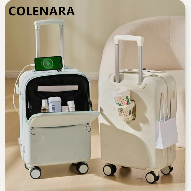 

COLENARA Handheld Travel Suitcase Front Opening Laptop Boarding Case USB Charging Trolley Case 20"22"24"26 Inch Cabin Luggage