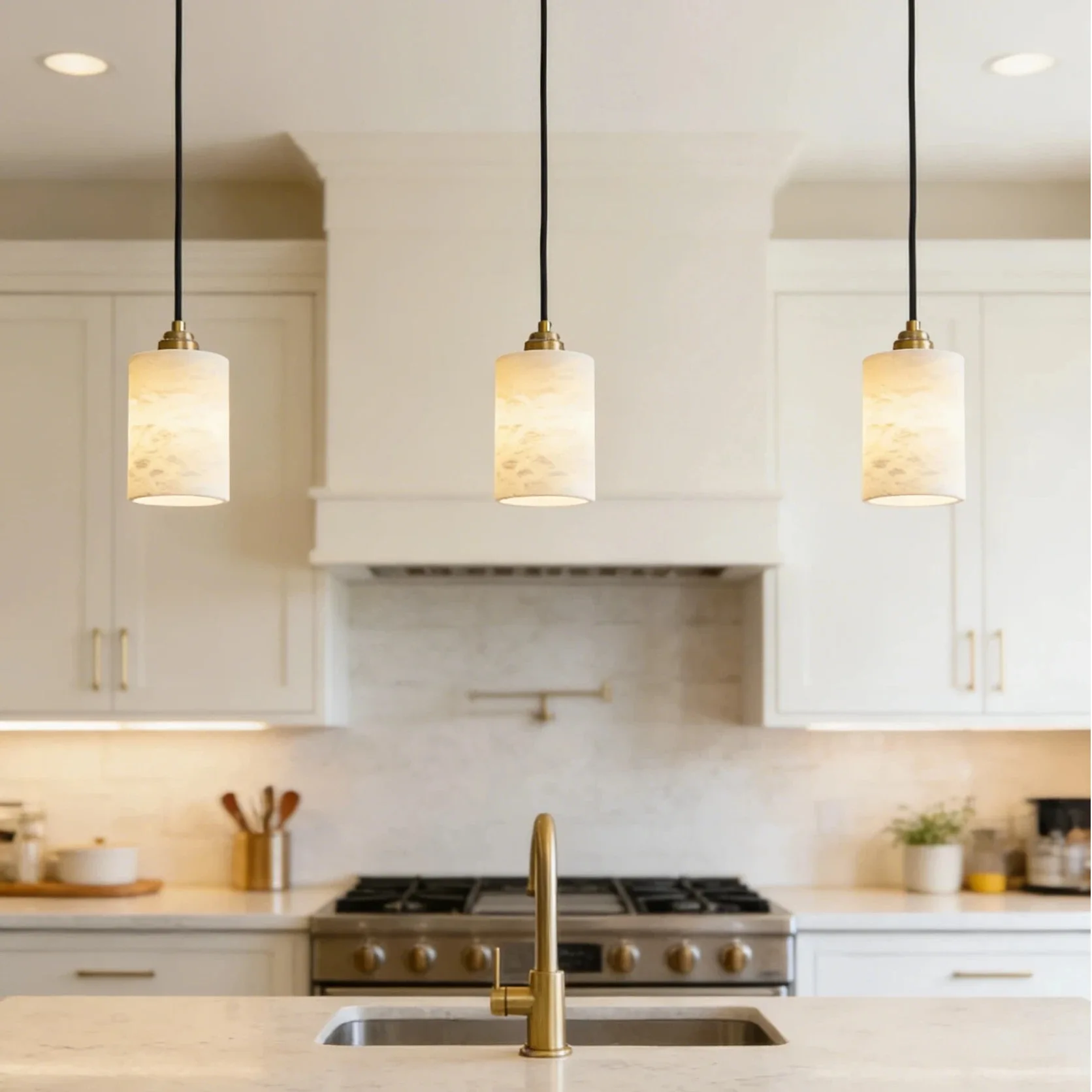 Natural Alabaster Pendant Light H-5.9 in Modern Kitchen Island Pendant Lamp for Bedroom Dining Room White Marble Hanging Lamp
