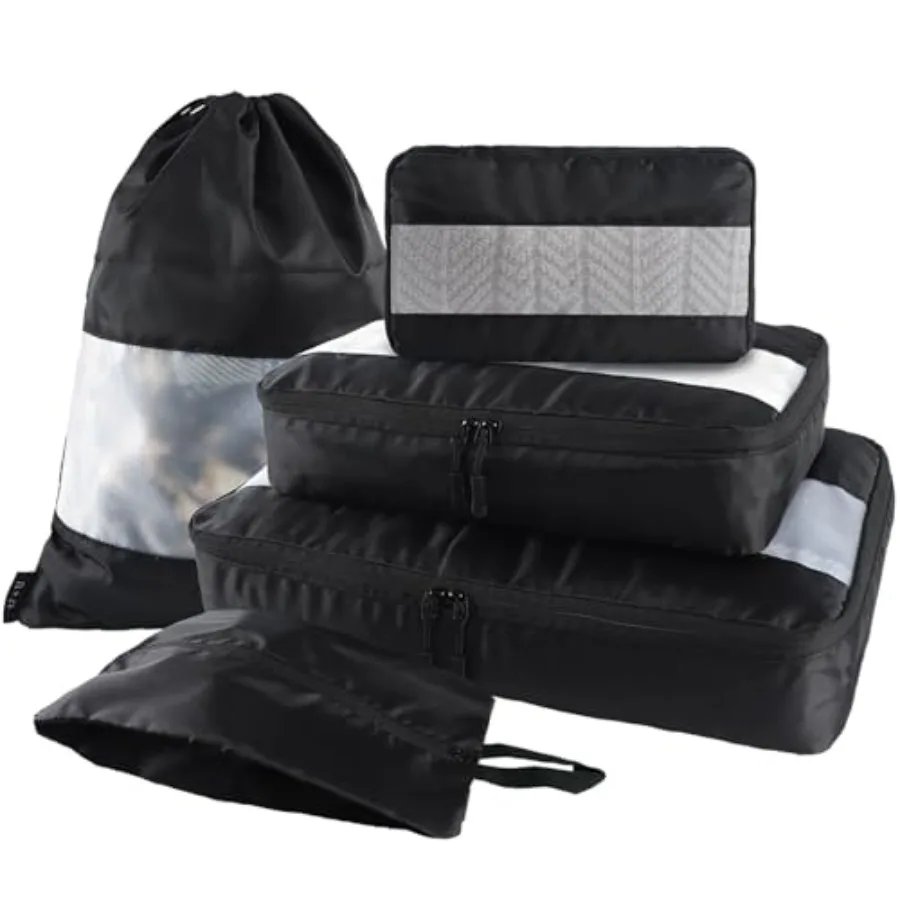 

5 Set Packing Cubes for Travel Essentials Ultralight Luggage Packing Organizers with Laundry Bag and Shoe Bag for Vacation Busi