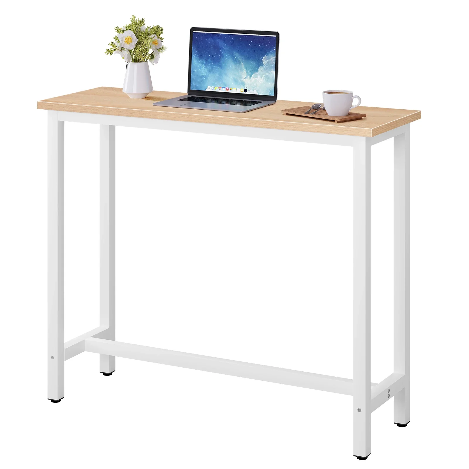 WOLTU Mesa de barra de 120x40x100cm, mesa de cocina para desayuno, café, patas de metal con reposapiés para comedor, sala de estar