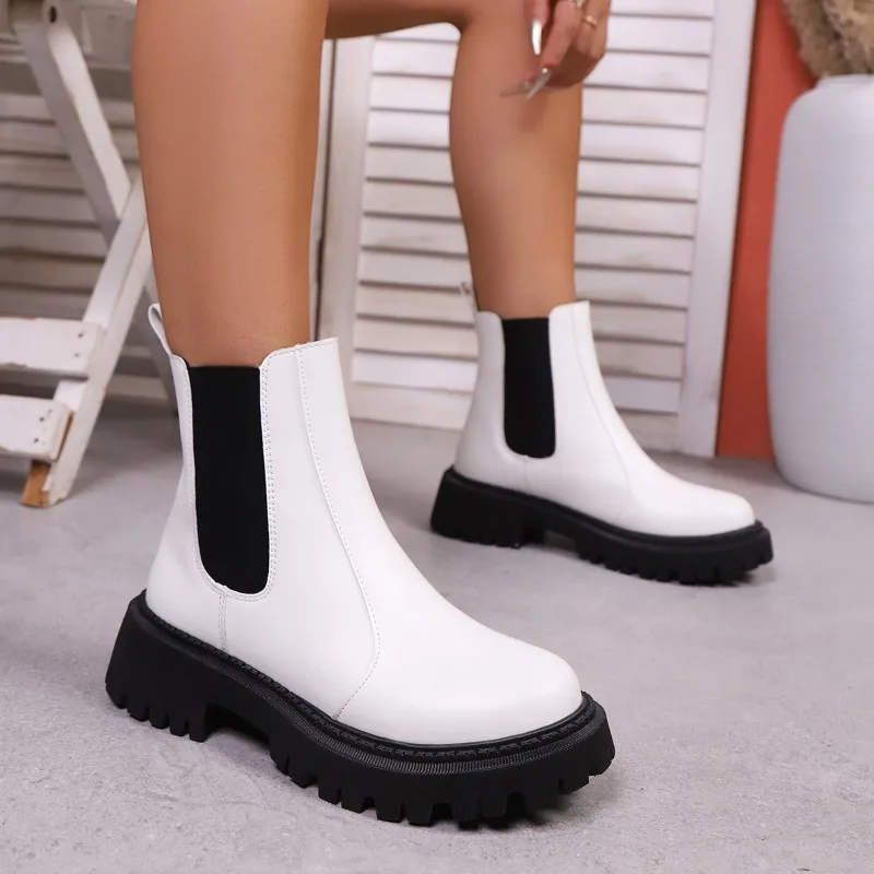 

Женская обувь на толстой подошве, модные ботильоны, классические ботинки челси, повседневная прогулочная обувь на высоком каблуке с высоким берцем, женские полусапожки