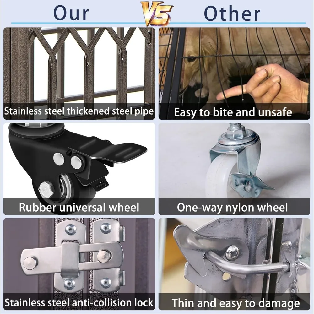 قفص معدني قوي للكلاب للسلالات الكبيرة - بيت عالي التحمل مع وصول ثلاثي للباب، أربع عجلات، حاوية على شكل حرف Y مقاس 42 بوصة #3