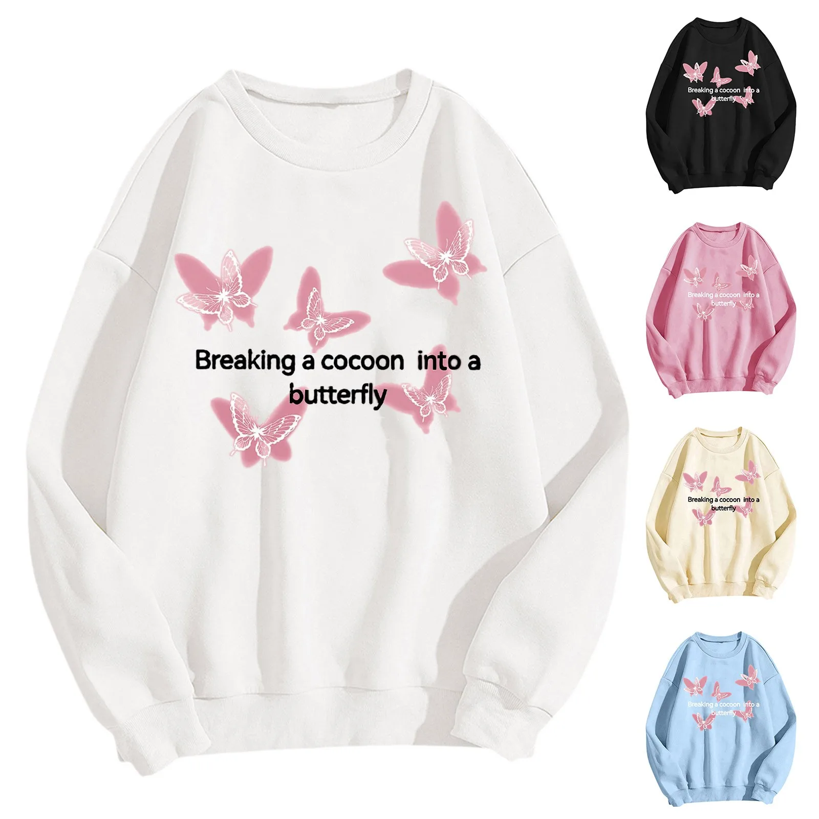 Dames Fan Vlinder Brief Bedrukt Hoodie Mooie Schattige All Fashion Hoodie Jeugd Meisje Trend Hoodie Ronde Hals Lange Mouw Top