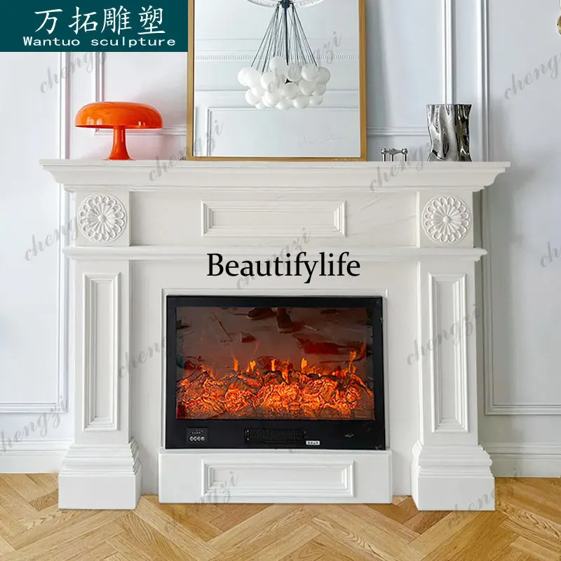 Marble fireplace American white marble natural stone stone carving decorative background porch fireplace