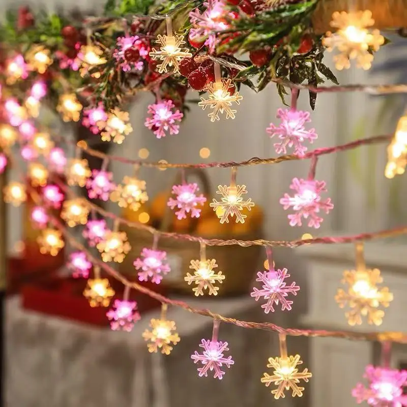 

10/20/80Leds Snowflake String Garland Fairy Lights Battery Powered Christmas Tree Holiday New Year Bedroom Decoration Lamps