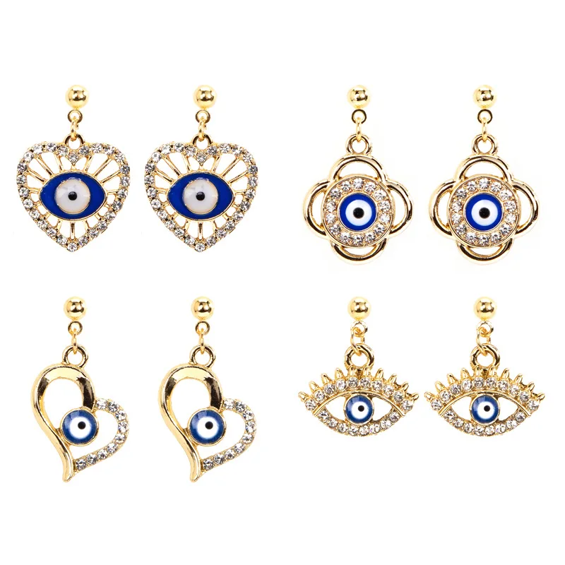 Blue Eye Earrings, European and American New Earrings with Diamond Embedding, Versatile Love Alloy Earrings