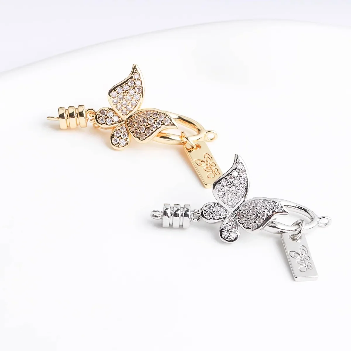 

18K Real Gold Plated Zircon Butterfly Buckle Head, Necklace Bracelet Connection Buckle Clip Buckle DIY Jewelry Accessories