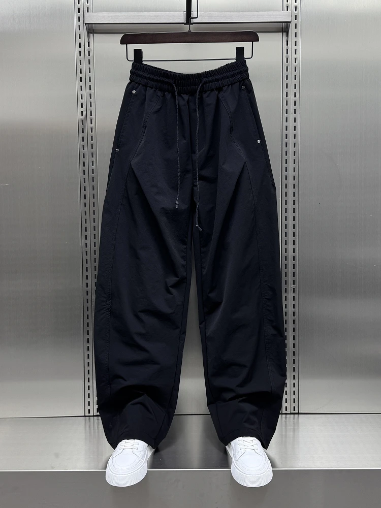 

Модные мужские повседневные брюки для активного отдыха с широкими штанинами, быстросохнущие, весна-лето, тонкий дизайн, стильные брюки-«нож», однотонные, свободного кроя