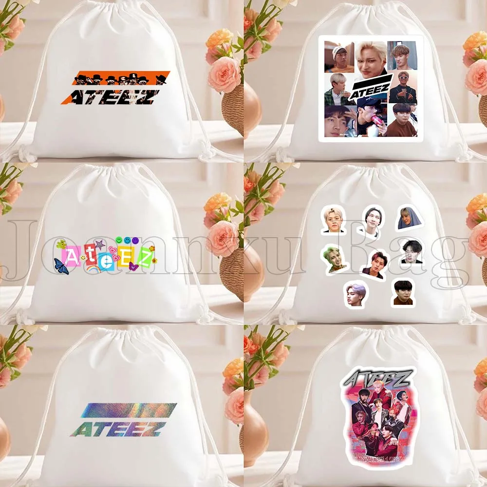 

RETRO ATEEZ Members KPOP San Mingi Yunho Seonghwa Cute Drawstring Backpack Bags Sports Gym Sackpack String Bag for Yoga Hiking