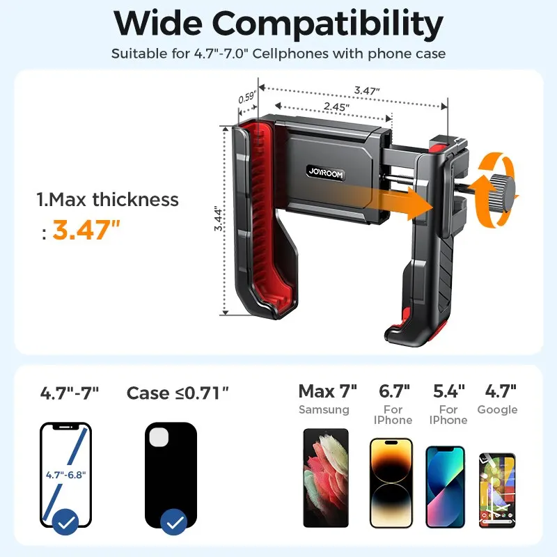 Joyroom حامل هاتف الدراجة العالمي للصدمات بيد واحدة عملية دراجة نارية حامل هاتف للهاتف المحمول 4.7-7 بوصة