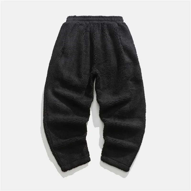 الشتاء الرجال الصوف سراويل تقليدية بلون خمر موضة سراويلي حريمي الرجال صوف الضأن الدافئة مرونة الخصر فضفاض سميكة بنطلون