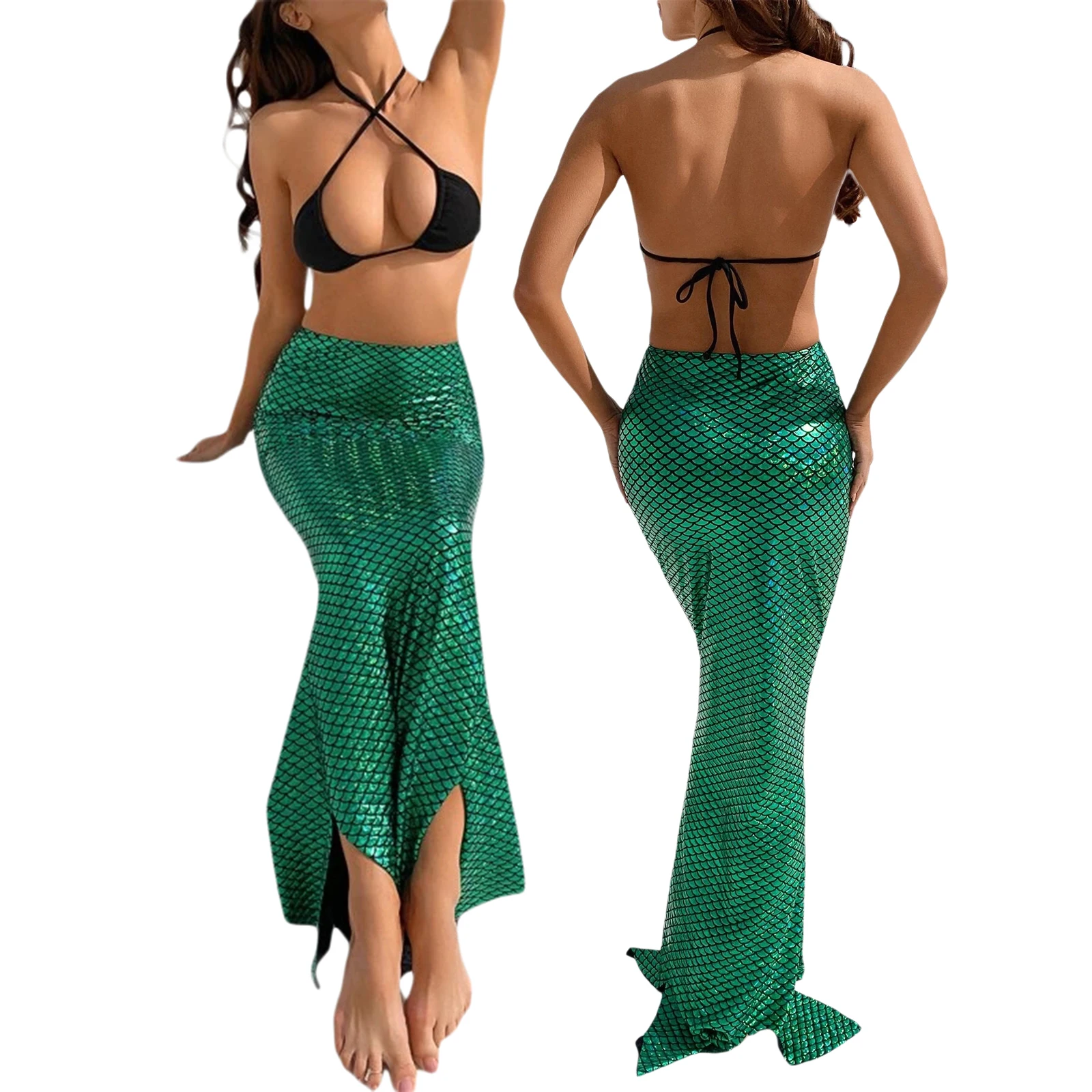 New Style Hotsweet Beachwear Female Long Skirt, Fish Scale Print High Waist Package Hip Skirt Close-Fitting Dress