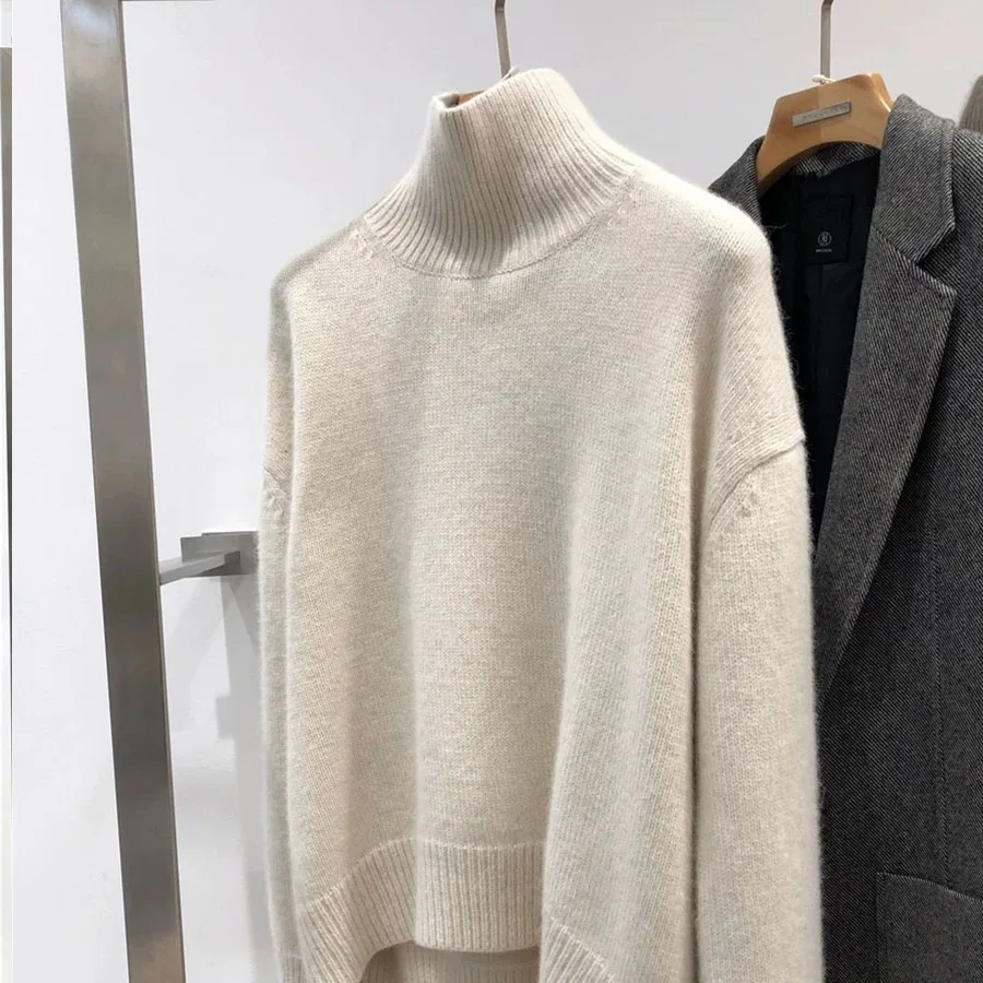 High-grade feeling super good-looking soft waxy turtle neck women's autumn and winter thickened lazy cashmere tops.