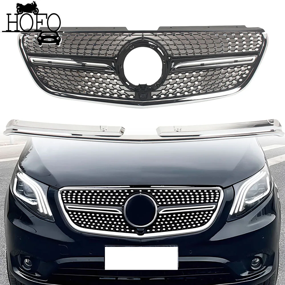 

For Mercedes-Benz W447 Vito / Metris 2016-2020 Car Front Bumper Grille Gypsophila Style Diamond Style Body Kit With Camera Hole