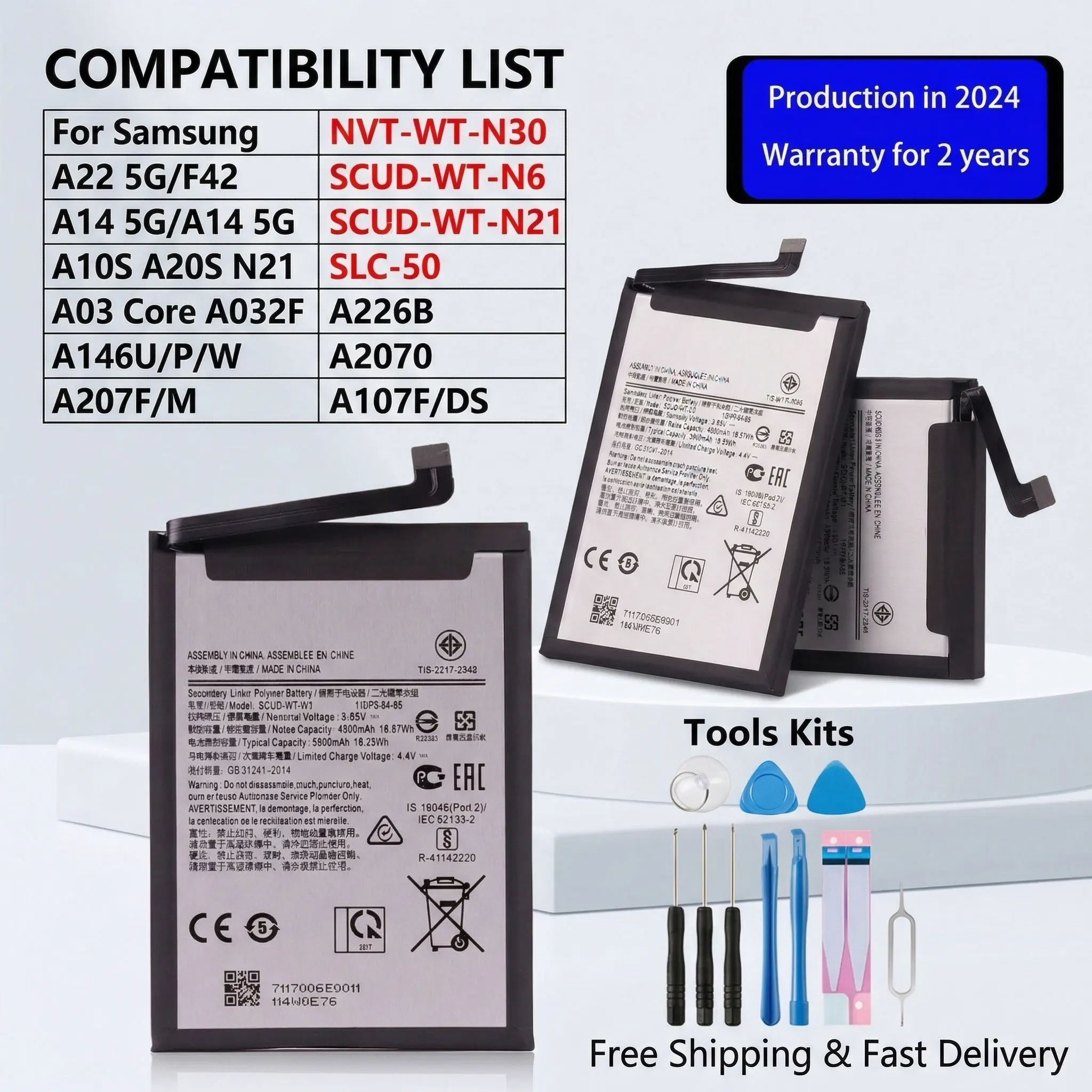 

Brand New Replacement Battery For Samsung A22 5G A226B F42 5G A14 5G N30 N21 A10S A20S A2070 A03 Core Honor Holly 2 Plus