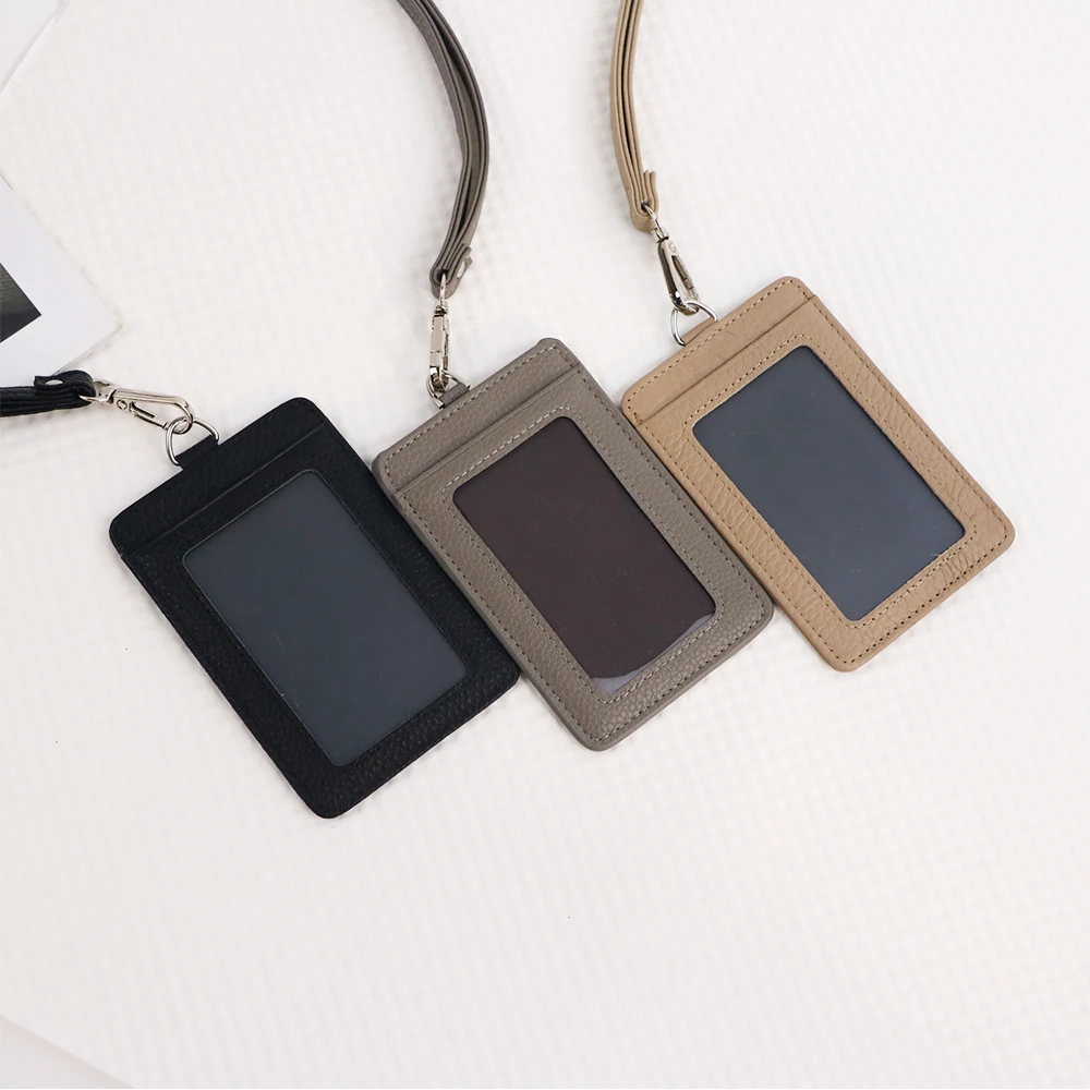 اسم مخصص حامل بطاقة العمل الجلدية متعددة الوظائف، الحبل للرجال والنساء، بطاقة الائتمان، بطاقة الهوية، حامل بطاقة المحفظة #5