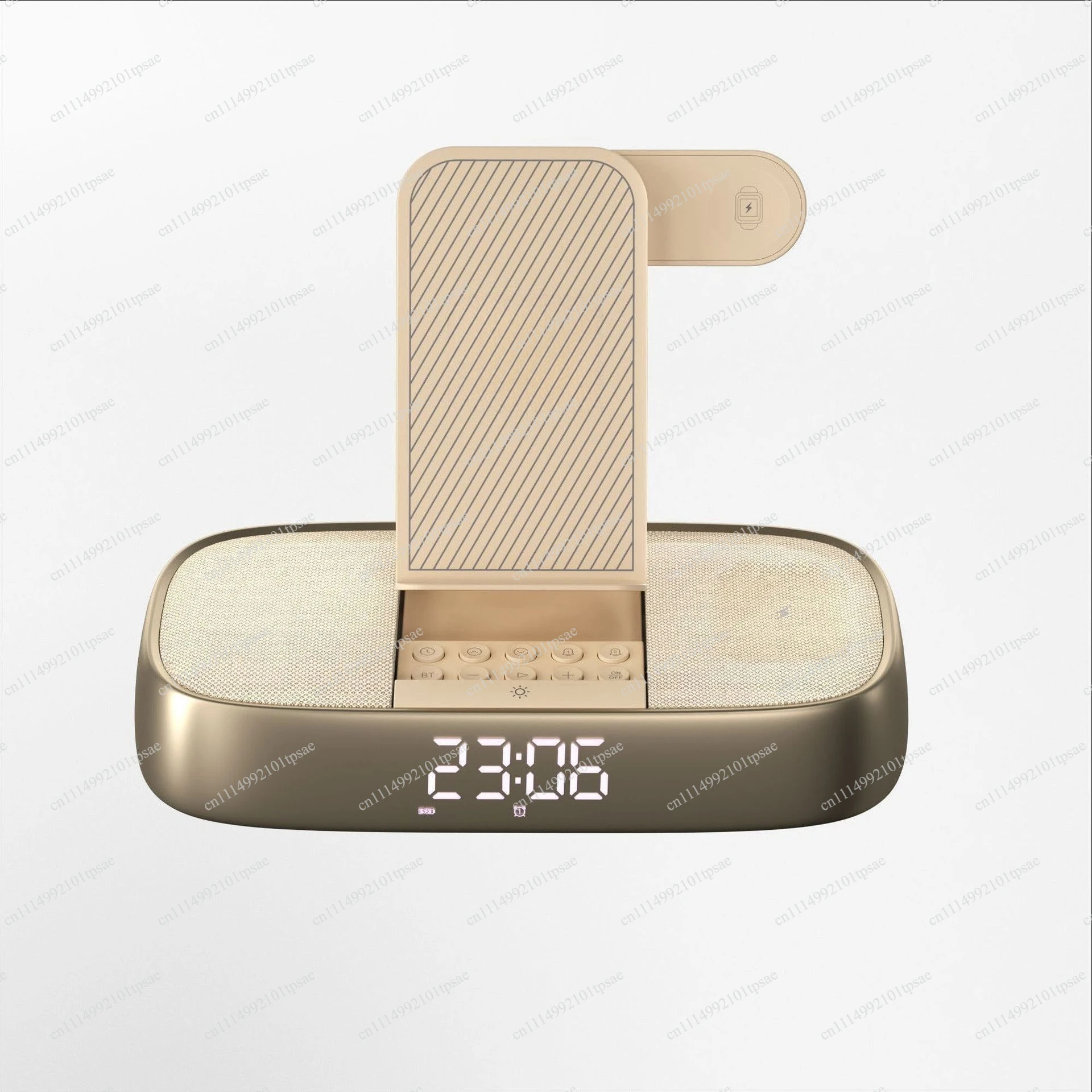 Desktop folding wireless charging Bluetooth speaker with alarm clock, night light, headphone charging