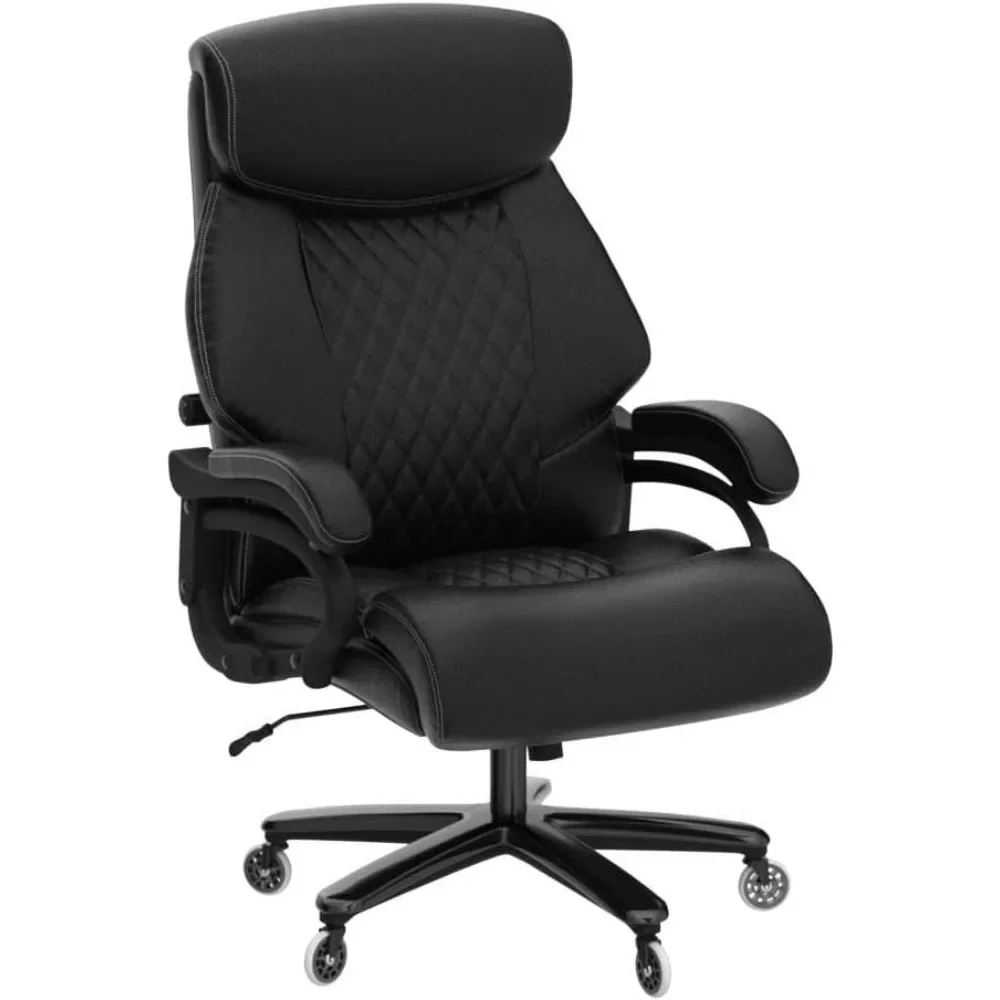 Office Chair, Weighing 500 Pounds, with Silent Rubber Wheels, High Backrest Leather, and Dual Adjustable Lumbar Support