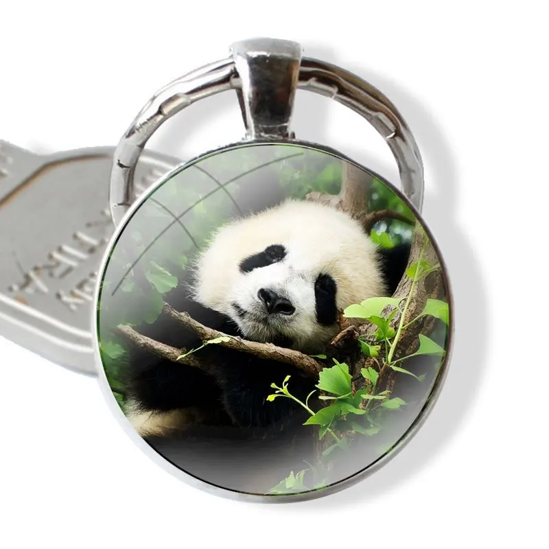 Animal Giant Panda Cute Keychain Handmade Glass Cabochon Key Ring Holder Pendant Key Chains Fashion Cartoon Creative Design