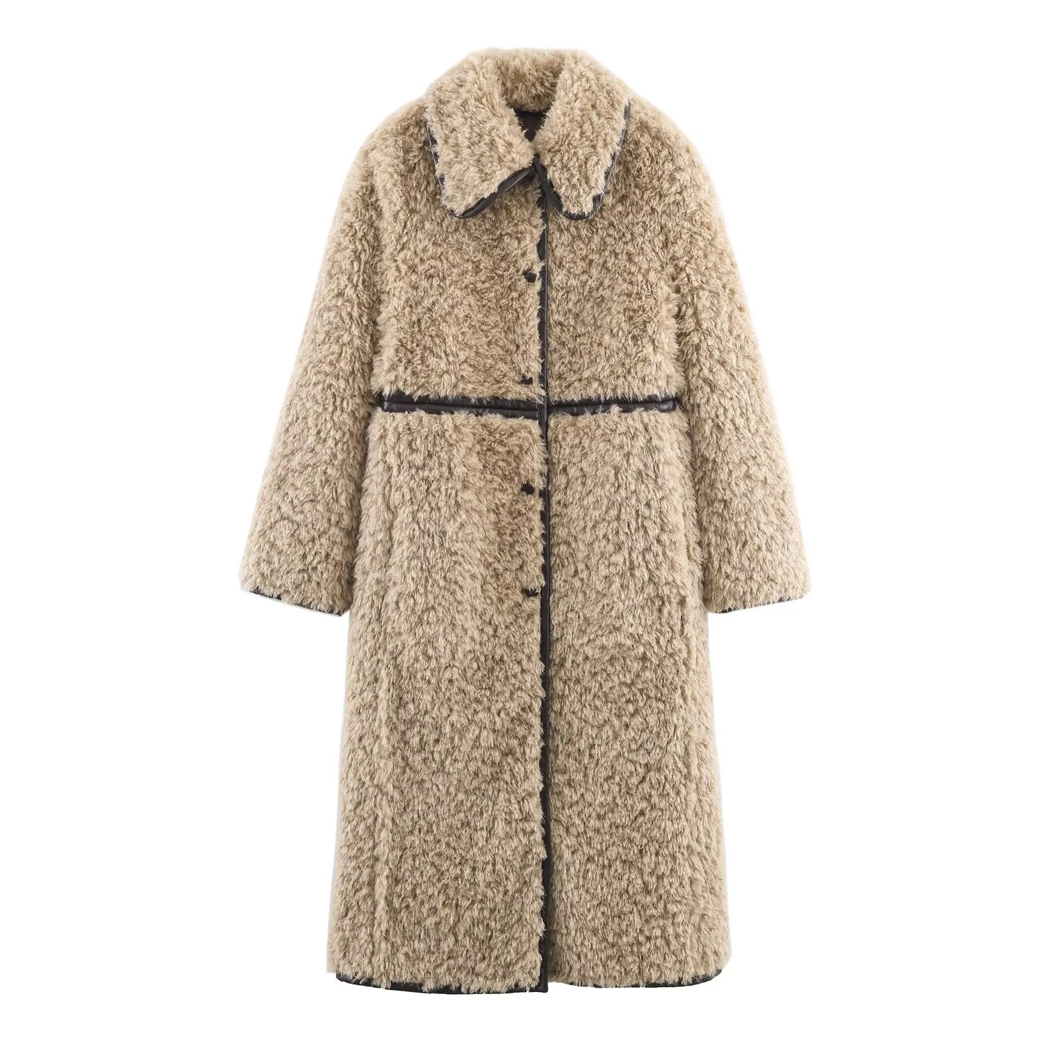 

European and American style 2025 winter new women's clothing retro style high-end feeling long sleeved fleece long coat jacket