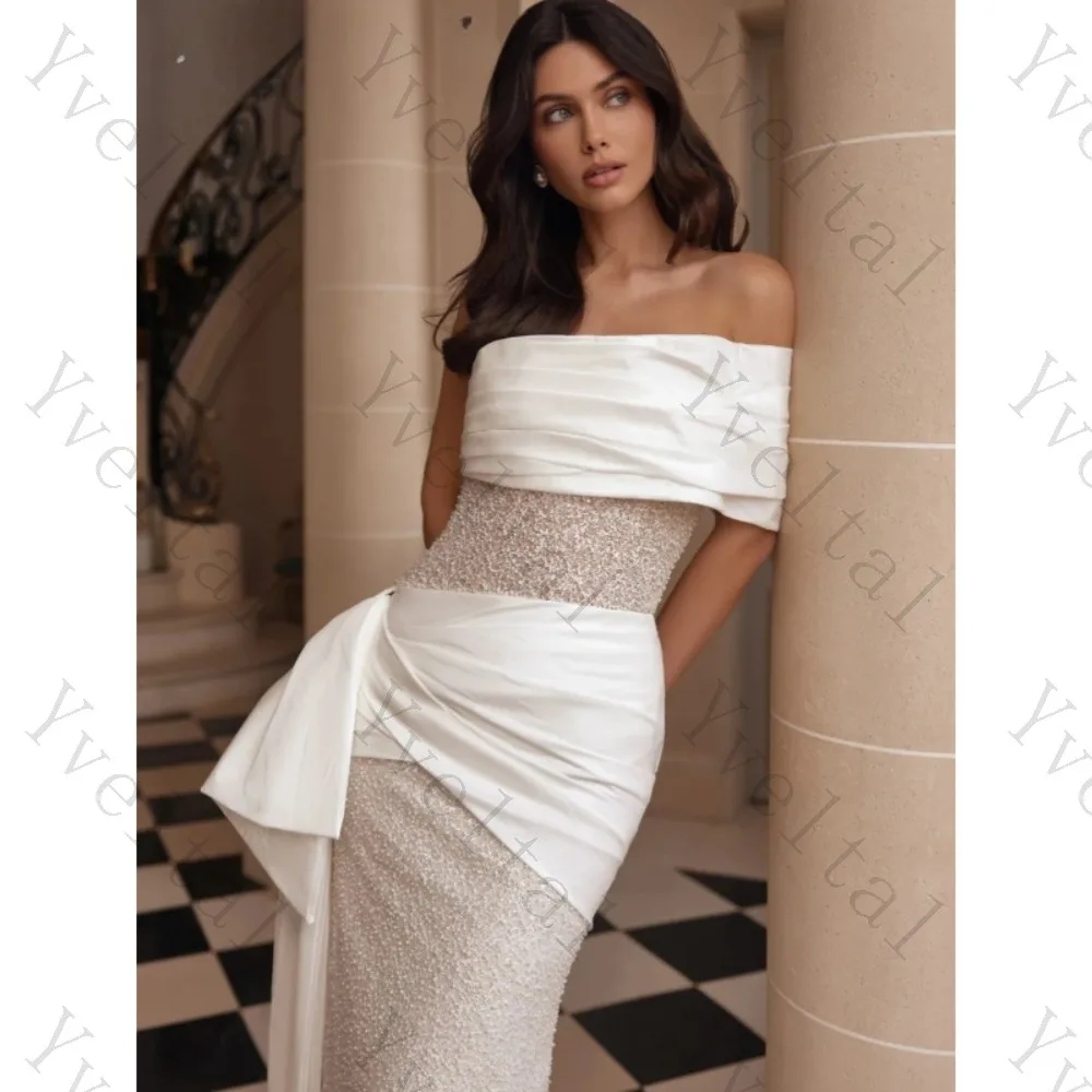 Customized Elegant Dignified Temperament Luxurious Pearls Lace Wedding Dresses One Shoulder Enchanting Floor-length Bridal Gown