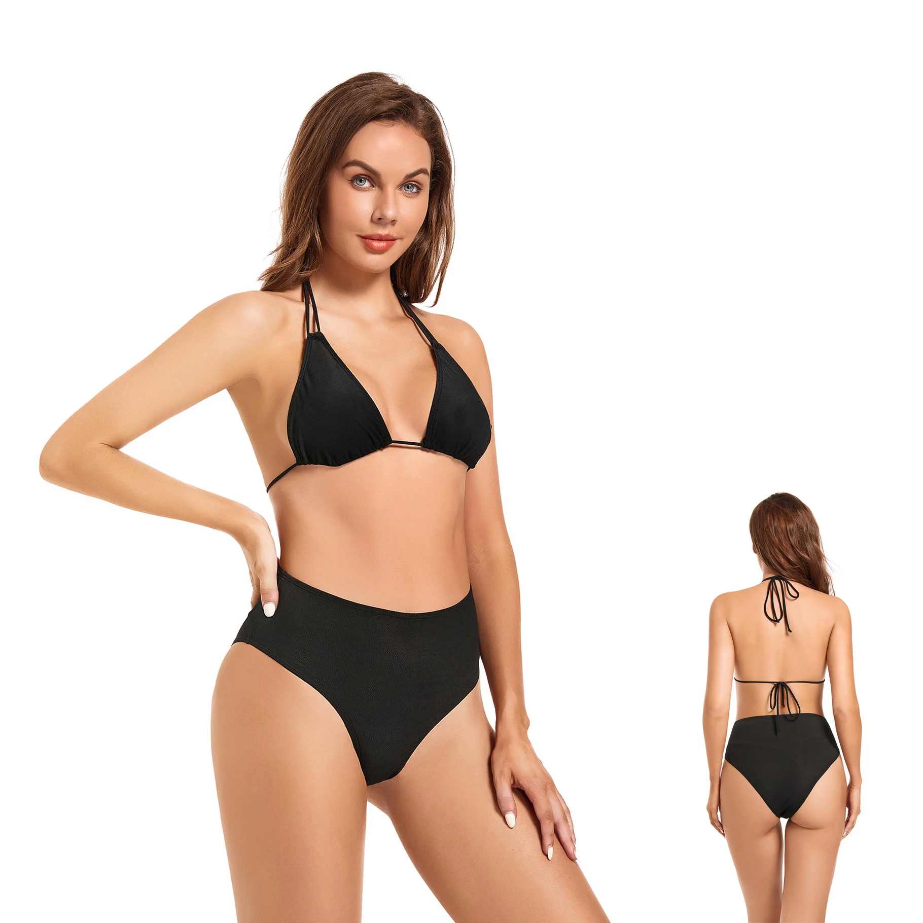 

Купальник Volagor из двух частей: комплект бикини без следов загара, топ-халтер с рюшами и треугольные плавки для загара и пляжного отдыха