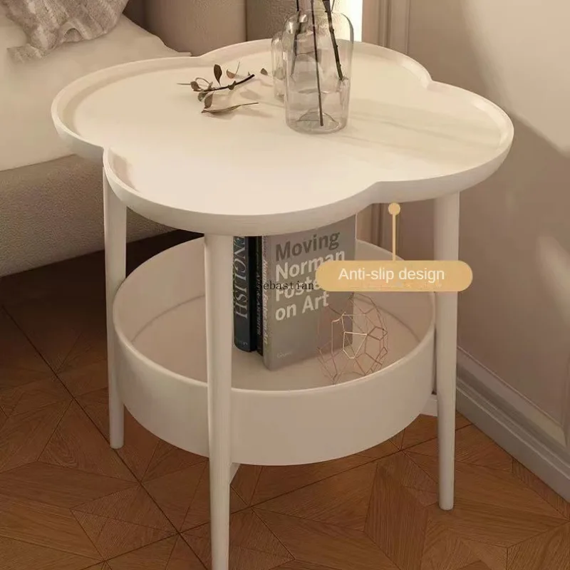 Nordic Small Coffee Table, Modern Living Room Sofa Corner, Side Cabinet, Movable Cream Style Coffee Table, Circular Side Table