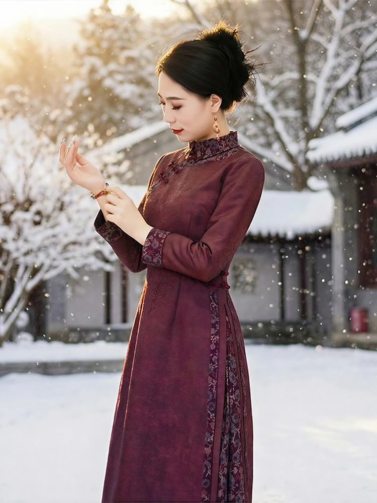 

Новое ретро-платье ципао в китайском стиле, улучшенное, высококачественное, для похудения, женское, длинное, элегантное, для повседневной носки, из полиэстера