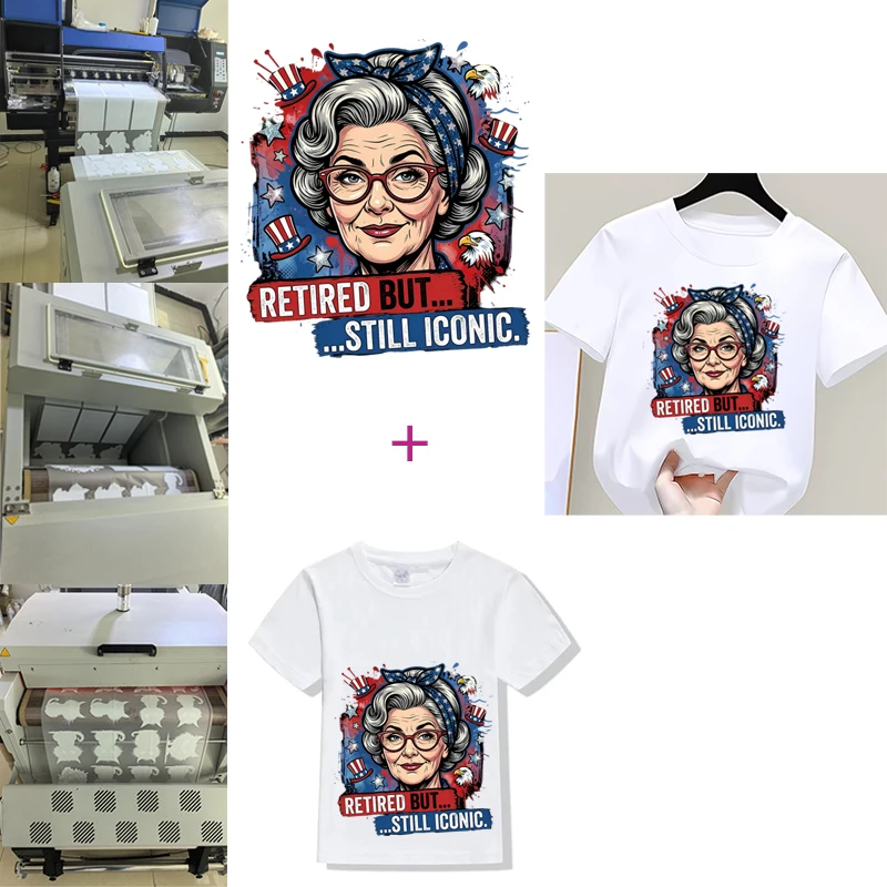 Ink and wash oil painting Grandma Iron-on Transfer For Clothing Washable T-shirts Thermal Stickers Beautiful Old Women Patches