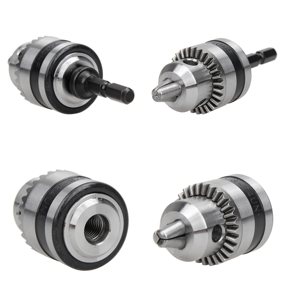 0.6-6mm Drill Chuck with 1/4 Inch Hex Shank 3/8-24UNF Change Adapter Conversion Tool Electric Threaded Mount for Impact Driver