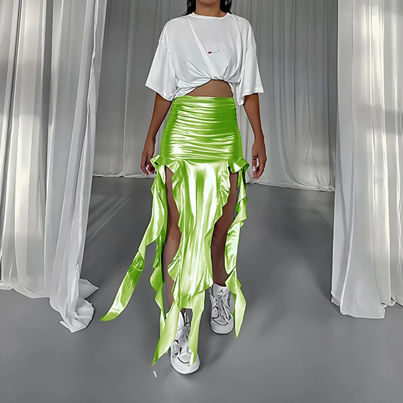 الصيف مثير بولي تنورة تنورة ملابس حريمي الشارع الشهير موضة عادية غير المتماثلة انقسام تنورة ضئيلة حفلة أنيقة عالية الخصر التنانير الإناث