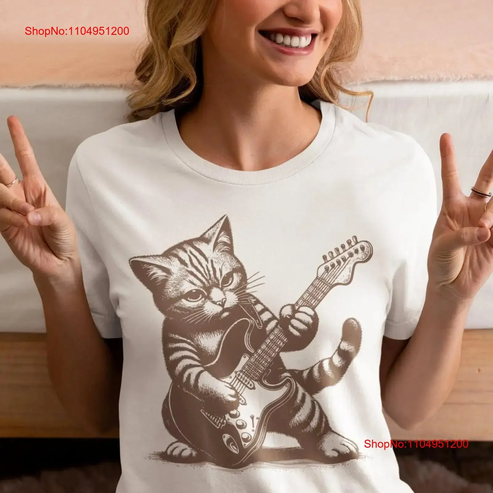 

Rock Cat Playing Electric Guitar T Shirt Player Funny Lovers and vintage Washed Top For Everyday Wear graphic streetwear