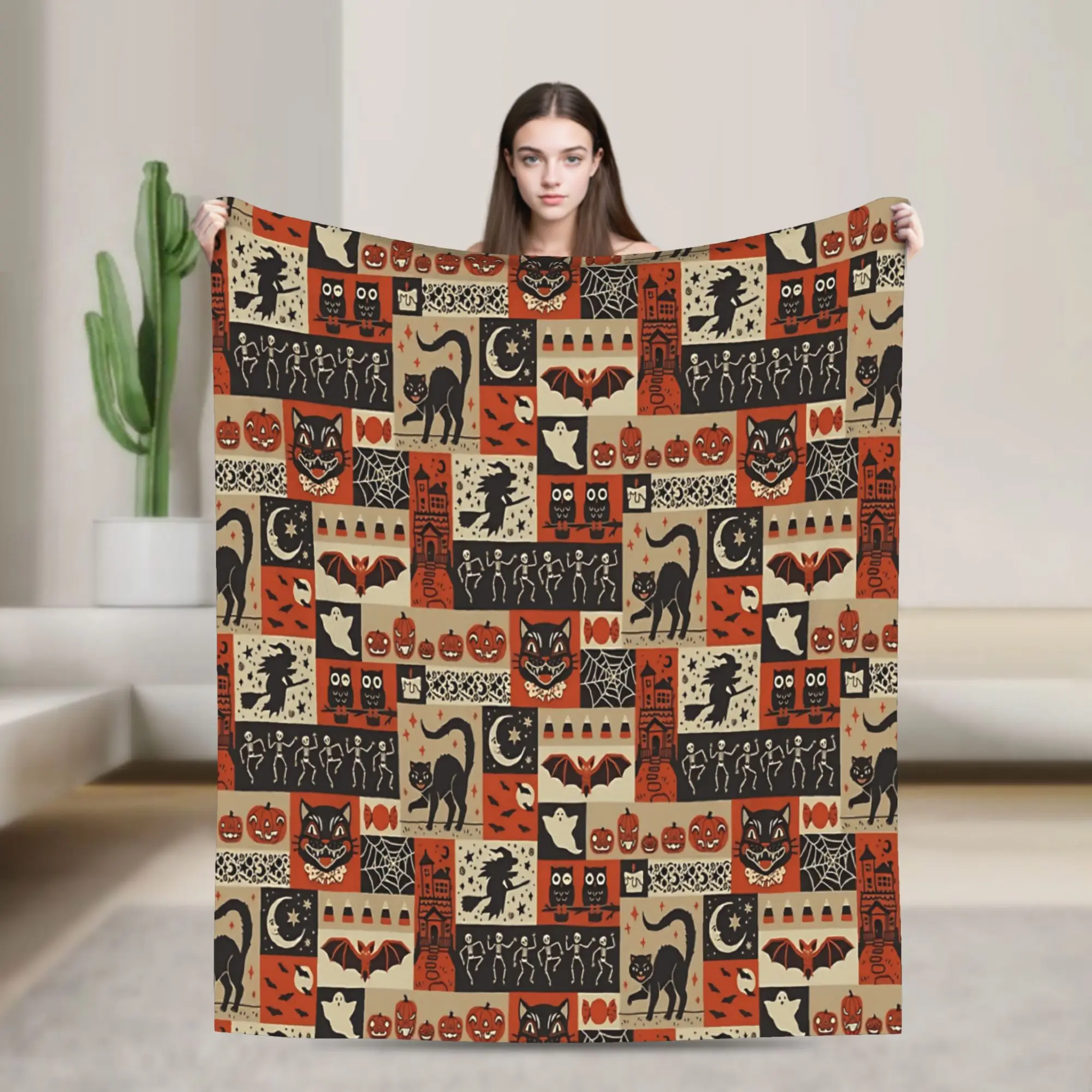 Vintage Collage Halloween Blanket  Super Soft Funny Plush Throw Blanket For Girls Boys Bedroom Flannel Bedspread Bed Cover