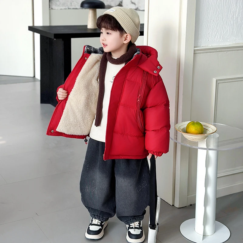 

Thiened Cotton Jaet for Boys Winter Warm Fce Lined Coat Youth Faion Stand Fit Waterproof Zipper Closure Cotton Inner