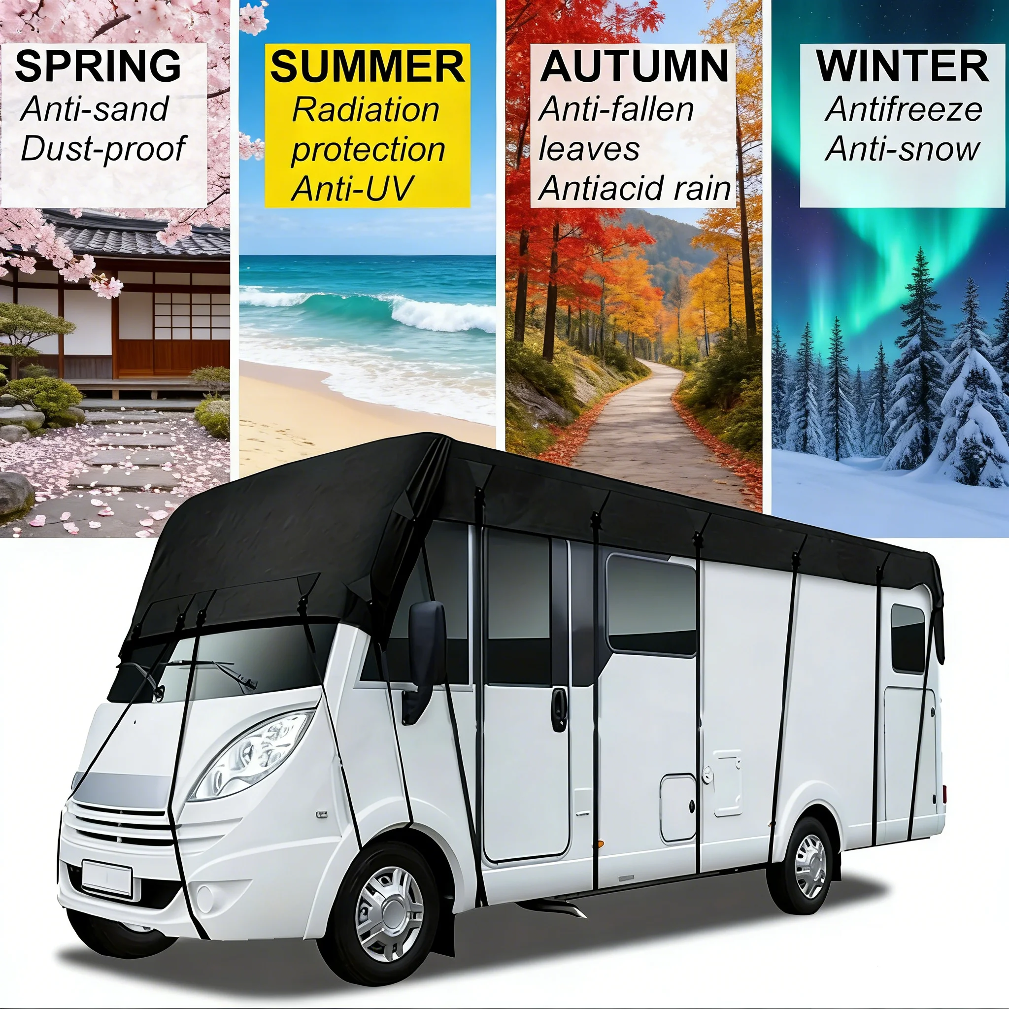 

RV Roof Protective Cover Foldable Motorhome Camper Caravan Top Tarp Car Cover Sunshade Dustproof Travel Trailer Tarpaulin Camp