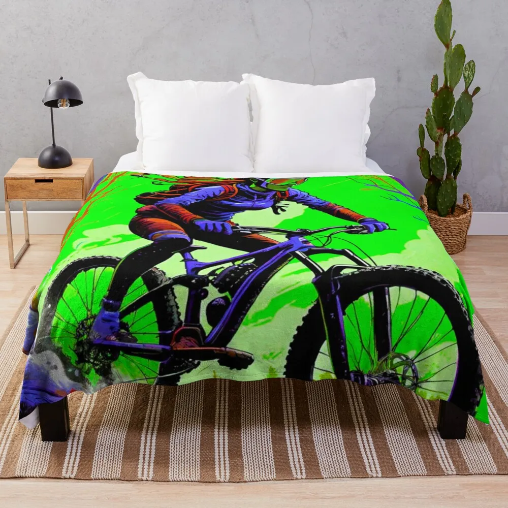 Trailblazing Harmony: Purple and Green MTB Woman Design Throw Blanket Warm Luxury Designer Hair Soft Beds Blankets