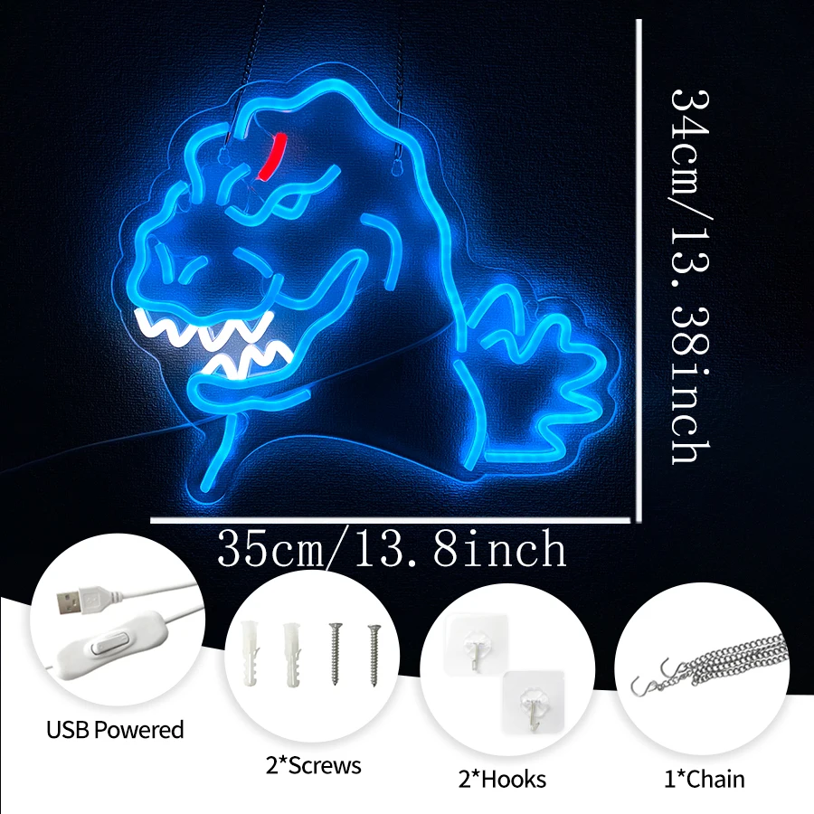 Dinosaur Neon Sign T-REX Neon Sign for Wall Decor Dino USB Neon Light Sign for Room Gameroom Holiday Birthday Christmas Gift